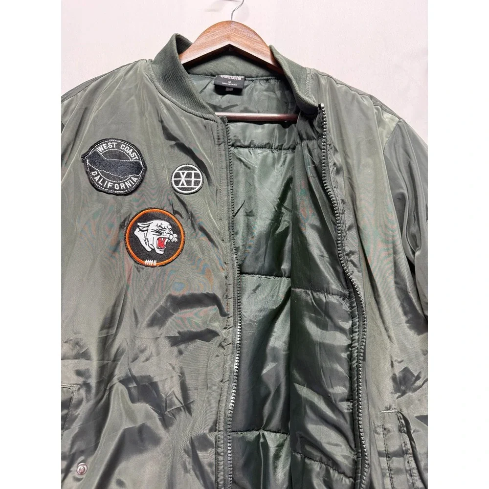 Original Deluxe Flight Bomber Jacket Mens Medium Olive Green Patch Logo Full Zip